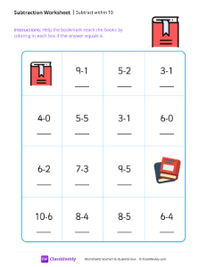 Subtract within 10 - Book-worksheet