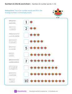 Numbers & number words (1-10) - Watermelon-worksheet