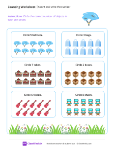 Read the number and circle the objects - Helmet-worksheet