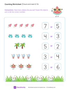 Count and match (1-5) - Watermelon-worksheet