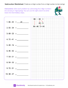 Subtract a 2-digit number from a 2-digit number (no borrowing) - Machine-worksheet