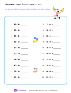 Division by 4 or 5 (up to 50) - Lift-worksheet