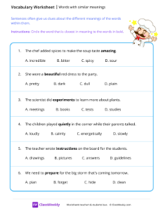 Words with similar meanings - Chef-worksheet