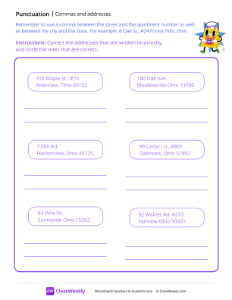 Commas and Addresses - Shopping Bag-worksheet