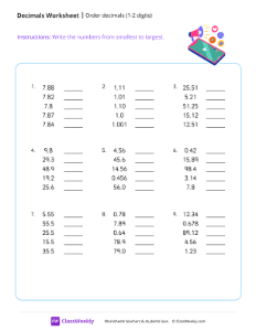 worksheet-Order-decimals-(1-2-digits)---Social