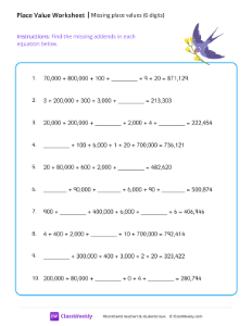 Missing place values (6 digits) - Bird-worksheet