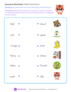 Match the synonyms - Tiger-worksheet