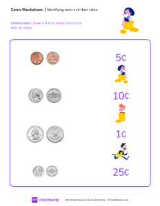 Identifying Coins and Their Value (U.S.) - Coin Pile-worksheet