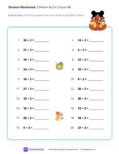 Division by 2 or 3 (up to 30) - Sip-worksheet