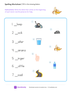 Fill in the missing letters - Banana-worksheet