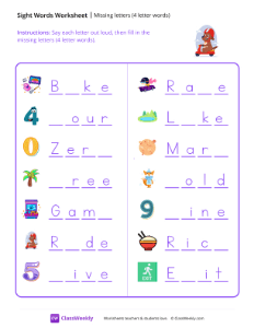 Missing letters (4 letter words) - Riding Pup-worksheet