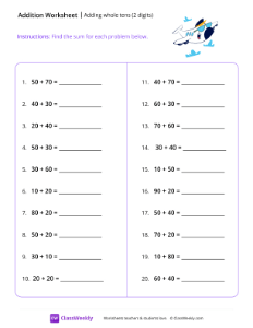 Adding whole tens (2 digits) - Plane-worksheet