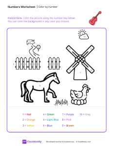 Color by Number (Farm) - Violin-worksheet