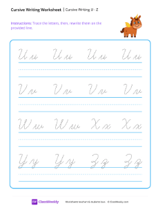 Cursive Writing U to Z-worksheet