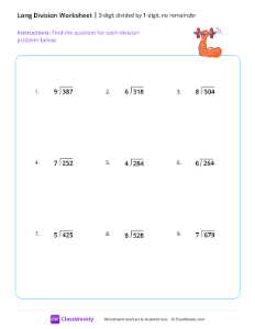 3-digit divided by 1-digit (no remainder) - Gym-worksheet