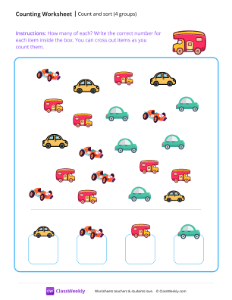 Count and sort (4 groups) - Cars-worksheet