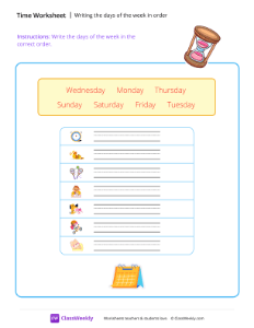 Writing the days of the week in order - Clock-worksheet