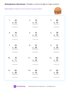 Multiply 2 by 2 digits - Burger-worksheet