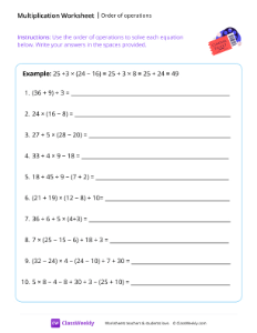 Order of operations - Ticket-worksheet