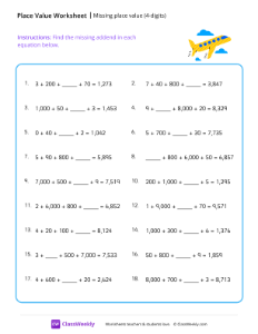 Missing place value (4 digits) - Plane-worksheet