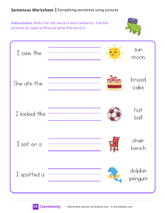 Completing Sentences With Pictures - Diving Frog-worksheet