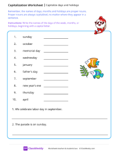 Capitalize days and holidays - Koi Fish-worksheet