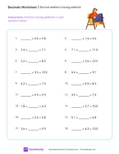 Decimal addition (missing addend) - Relaxing-worksheet