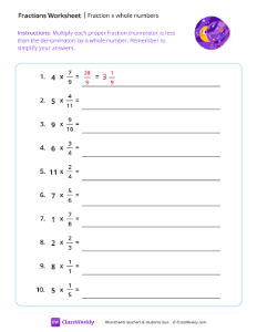 Fraction x Whole Numbers - Moon Zoom-worksheet