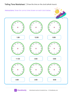 Draw the time on the clock (whole hours) - Race-worksheet