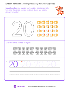 Count and Print (20) - Hello Fox-worksheet