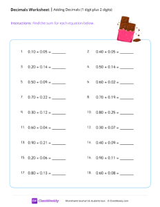 Adding Decimals (1 digit plus 2 digits) - Chocolate-worksheet