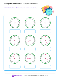 Telling time (whole hours) - Alarm-worksheet