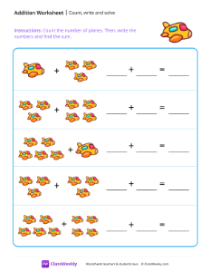 Count, write and solve (up to 10) - Planes-worksheet