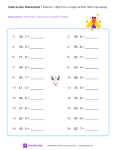 worksheet-Subtract-1-digit-from-a-2-digit-number-(with-regrouping)---Fly