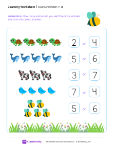 Count and match (1-5) - Bee-worksheet