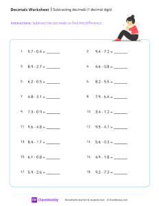 Subtracting decimals (1 decimal digit) - Sit up-worksheet