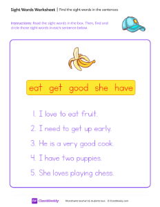 Find the sight words in the sentences - Cap-worksheet