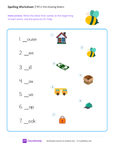 Fill in the missing letters - Bee-worksheet