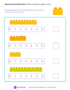 Measuring objects against a scale (length) - Lego-worksheet