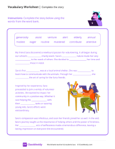 Complete the story - Kind Sara-worksheet