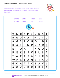 Letter G word search - People Search-worksheet