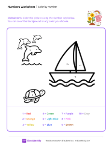 Color by Number (Boat) - Living Green-worksheet