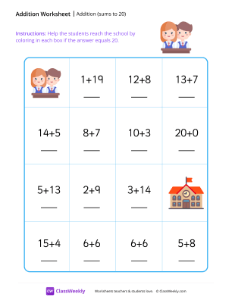 Addition maze (sums to 20) - Classmates-worksheet