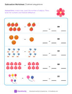 Subtract using pictures - Flower-worksheet