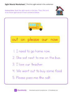 Find the sight words in the sentences - Home-worksheet