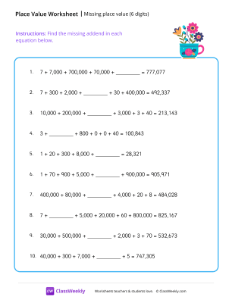 Missing place value (6 digits) - Flowers-worksheet