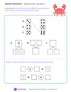 Number bonds (sums with 9) - Crab-worksheet