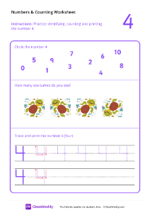 Counting and Tracing Numbers: 4-worksheet