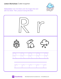 Letter Recognition (R) - Rain-worksheet