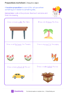 Location Prepositions (Draw the object) - Balloons-worksheet